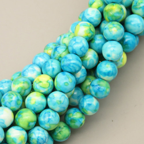 Natural Riverstones Beads Strands,Round,White Yellow Blue,6mm,Hole:0.8mm,about 63 pcs/strand,about 22 g/strand,5 strands/package,14.96"(38cm),XBGB06784vbmb-L020