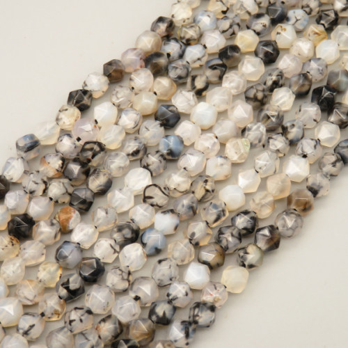 Natural Agate Beads Strands,Star Horn,Faceted,Milky Black,6mm,Hole:0.8mm,about 63 pcs/strand,about 12 g/strand,5 strands/package,14.96"(38cm),XBGB06836bhva-L020