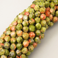 Natural Unakite Beads Strands,Star Horn,Faceted,Grass Green,6mm,Hole:0.8mm,about 63 pcs/strand,about 12 g/strand,5 strands/package,14.96"(38cm),XBGB06856vhha-L020