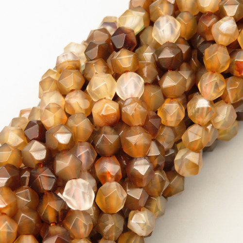 Natural Agate Beads Strands,Star Horn,Faceted,Brown,6mm,Hole:0.8mm,about 63 pcs/strand,about 12 g/strand,5 strands/package,14.96"(38cm),XBGB06888bhva-L020
