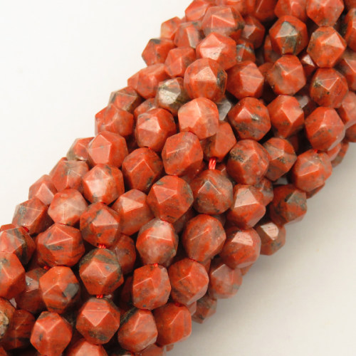 Natural Red Jasper Beads Strands,Star Horn,Faceted,Brick Red,6mm,Hole:0.8mm,about 63 pcs/strand,about 12 g/strand,5 strands/package,14.96"(38cm),XBGB06896bhva-L020