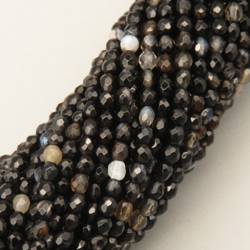 Natural Agate Beads Strands,Round,Faceted,Black,2mm,Hole:0.5mm,about 190 pcs/strand,about 2.5 g/strand,5 strands/package,14.96"(38cm),XBGB06942vhha-L020