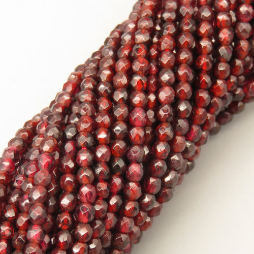 Natural Agate Beads Strands,Round,Faceted,Garnet,3mm,Hole:0.8mm,about 126 pcs/strand,about 6.5 g/strand,5 strands/package,14.96"(38cm),XBGB07022bbov-L020