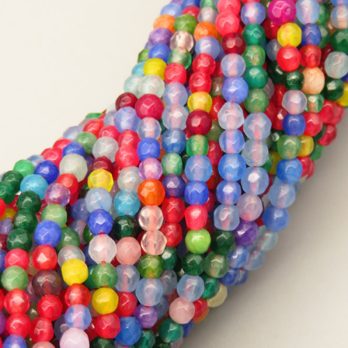 Natural Agate Beads Strands,Round,Faceted,Mixed Color,3mm,Hole:0.8mm,about 126 pcs/strand,about 6.5 g/strand,5 strands/package,14.96"(38cm),XBGB07028bbov-L020