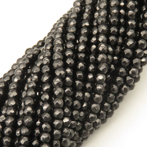 Natural Agate Beads Strands,Round,Faceted,Black,3mm,Hole:0.8mm,about 126 pcs/strand,about 6.5 g/strand,5 strands/package,14.96"(38cm),XBGB07038bbov-L020
