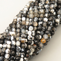 Natural Agate Beads Strands,Round,Faceted,Black and White,3mm,Hole:0.8mm,about 126 pcs/strand,about 6.5 g/strand,5 strands/package,14.96"(38cm),XBGB07046bbov-L020