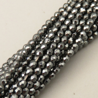 Non-magnetic Synthetic Hematite Beads Strands,Round,Faceted,Electroplated Silver Grey,2mm,Hole:0.5mm,about 190 pcs/strand,about 3.5 g/strand,5 strands/package,14.96"(38cm),XBGB07050vbnb-L020