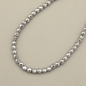 Non-magnetic Synthetic Hematite Beads Strands,Round,Faceted,Electroplating Silver,2mm,Hole:0.5mm,about 190 pcs/strand,about 3.5 g/strand,5 strands/package,14.96"(38cm),XBGB07054vbnb-L020