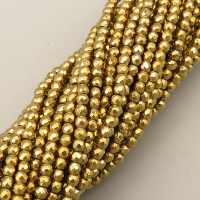Non-magnetic Synthetic Hematite Beads Strands,Round,Faceted,Electroplating Yellow,2mm,Hole:0.5mm,about 190 pcs/strand,about 3.5 g/strand,5 strands/package,14.96"(38cm),XBGB07056vbnb-L020