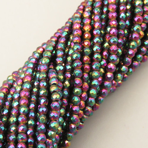 Non-magnetic Synthetic Hematite Beads Strands,Round,Faceted,Electroplating Color,2mm,Hole:0.5mm,about 190 pcs/strand,about 3.5 g/strand,5 strands/package,14.96"(38cm),XBGB07058vbnb-L020