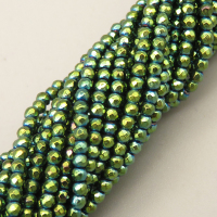 Non-magnetic Synthetic Hematite Beads Strands,Round,Faceted,Dark Green,2mm,Hole:0.5mm,about 190 pcs/strand,about 3.5 g/strand,5 strands/package,14.96"(38cm),XBGB07060vbnb-L020