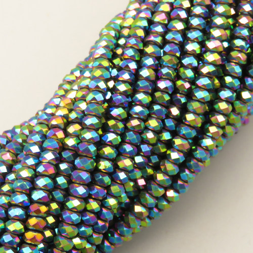 Non-magnetic Synthetic Hematite Beads Strands,Abacus Beads,Faceted,Blue Color,2x3mm,Hole:0.5mm,about 126 pcs/strand,about 5.5 g/strand,5 strands/package,14.96"(38cm),XBGB07068vbmb-L020