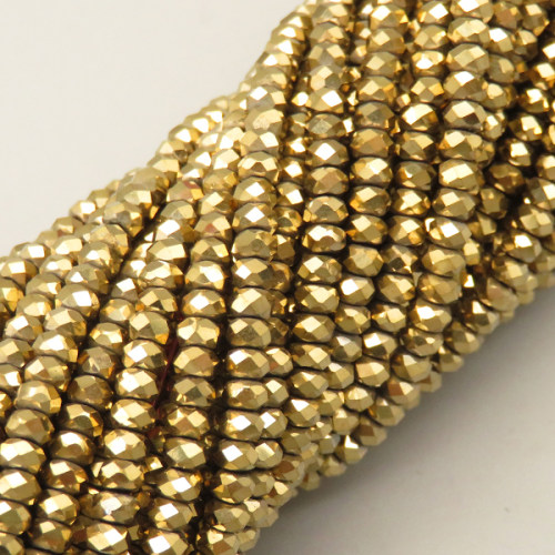 Non-magnetic Synthetic Hematite Beads Strands,Abacus Beads,Faceted,Champagne,2x3mm,Hole:0.5mm,about 126 pcs/strand,about 5.5 g/strand,5 strands/package,14.96"(38cm),XBGB07072vbmb-L020