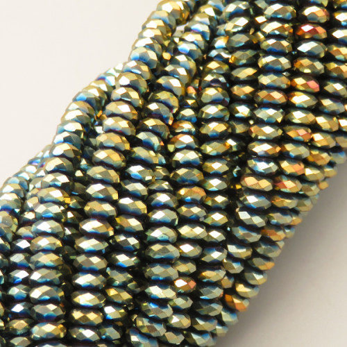 Non-magnetic Synthetic Hematite Beads Strands,Abacus Beads,Faceted,Champagne Royal Blue,2x3mm,Hole:0.5mm,about 126 pcs/strand,about 5.5 g/strand,5 strands/package,14.96"(38cm),XBGB07078vbmb-L020