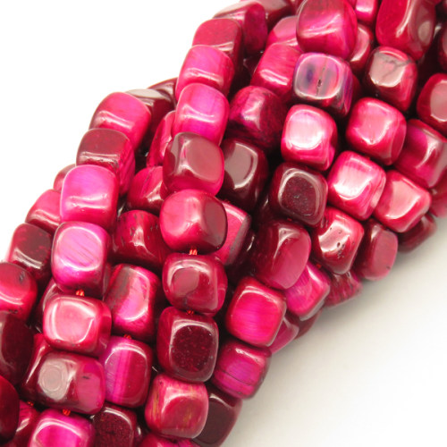 Natural Color Tiger Eye Beads Strands,Angle of Attack,Square,Dyed,Fuchsia,8x8mm,Hole:1.2mm,51 pcs/strand,36 g/strand,5 strands/package,14.96"(38cm),XBGB07084vhmv-L020