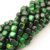 Natural Color Tiger Eye Beads Strands,Angle of Attack,Square,Dyed,Green Black,8x8mm,Hole:1.2mm,51 pcs/strand,36 g/strand,5 strands/package,14.96"(38cm),XBGB07088vhmv-L020