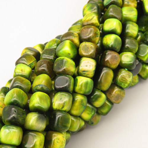 Natural Color Tiger Eye Beads Strands,Angle of Attack,Square,Dyed,Grass Green,8x8mm,Hole:1.2mm,51 pcs/strand,36 g/strand,5 strands/package,14.96"(38cm),XBGB07092vhmv-L020