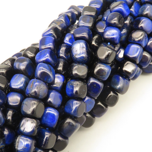 Natural Color Tiger Eye Beads Strands,Angle of Attack,Square,Dyed,Royal Blue,8x8mm,Hole:1.2mm,51 pcs/strand,36 g/strand,5 strands/package,14.96"(38cm),XBGB07094vhmv-L020