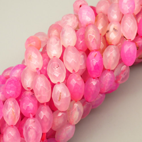 Natural Agate Beads Strands,Rice Grains,Faceted,Dyed,Pink and White,8x12mm,Hole:1.2mm,32 pcs/strand,80 g/strand,5 strands/package,14.96"(38cm),XBGB07100bhia-L020
