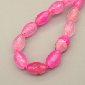 Natural Agate Beads Strands,Rice Grains,Faceted,Dyed,Pink and White,8x12mm,Hole:1.2mm,32 pcs/strand,80 g/strand,5 strands/package,14.96"(38cm),XBGB07100bhia-L020