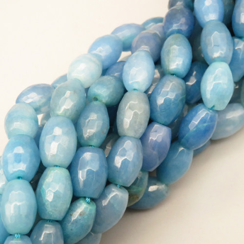 Natural Agate Beads Strands,Rice Grains,Faceted,Dyed,Cyan,8x12mm,Hole:1.2mm,32 pcs/strand,80 g/strand,5 strands/package,14.96"(38cm),XBGB07104bhia-L020