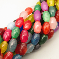 Natural Agate Beads Strands,Rice Grains,Faceted,Dyed,Mixed Color,8x12mm,Hole:1.2mm,32 pcs/strand,80 g/strand,5 strands/package,14.96"(38cm),XBGB07110bhia-L020