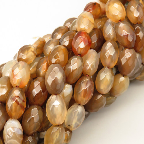 Natural Agate Beads Strands,Rice Grains,Faceted,Dyed,Brown,8x12mm,Hole:1.2mm,32 pcs/strand,80 g/strand,5 strands/package,14.96"(38cm),XBGB07118bhia-L020