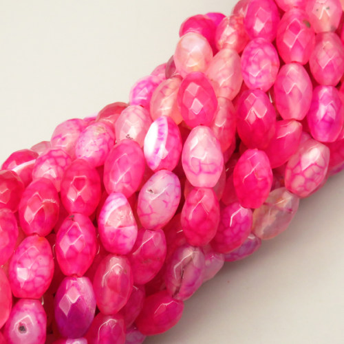 Natural Agate Beads Strands,Rice Grains,Faceted,Dyed,Rose Red,8x12mm,Hole:1.2mm,32 pcs/strand,80 g/strand,5 strands/package,14.96"(38cm),XBGB07120bhia-L020