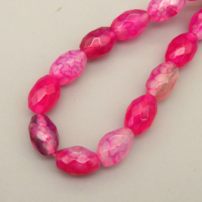 Natural Agate Beads Strands,Rice Grains,Faceted,Dyed,Rose Red,8x12mm,Hole:1.2mm,32 pcs/strand,80 g/strand,5 strands/package,14.96"(38cm),XBGB07120bhia-L020