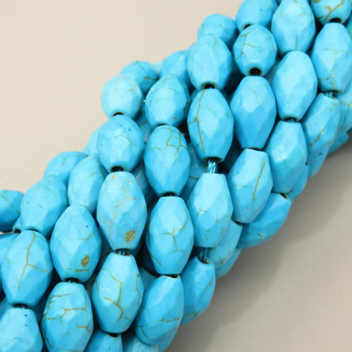 Natural Howlite Beads Strands,Rice Grains,Faceted,Dyed,Sky Blue,8x12mm,Hole:1.2mm,32 pcs/strand,80 g/strand,5 strands/package,14.96"(38cm),XBGB07126bhia-L020