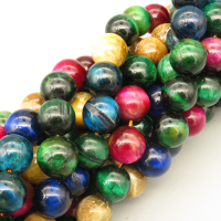 Natural Color Tiger Eye Beads Strands,Round,Dyed,Mixed Color,12mm,Hole:1.2mm,34 pcs/strand,80 g/strand,5 strands/package,14.96"(38cm),XBGB07144bjja-L020