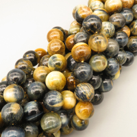 Natural Color Tiger Eye Beads Strands,Round,Dyed,Yellow-Gray,12mm,Hole:1.2mm,34 pcs/strand,80 g/strand,5 strands/package,14.96"(38cm),XBGB07150bjja-L020