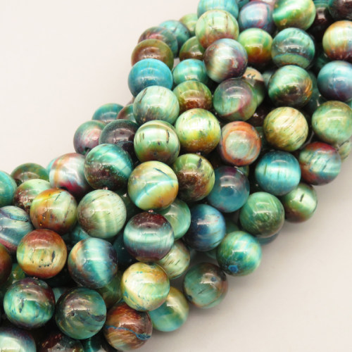 Natural Color Tiger Eye Beads Strands,Round,Dyed,Greenish Brown,10mm,Hole:1mm,38 pcs/strand,55 g/strand,5 strands/package,14.96"(38cm),XBGB07152biib-L020