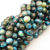 Natural Color Tiger Eye Beads Strands,Round,Faceted,Dyed,Cyan Blue Brown,10mm,Hole:1mm,38 pcs/strand,55 g/strand,5 strands/package,14.96"(38cm),XBGB07166bika-L020