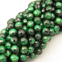Natural Color Tiger Eye Beads Strands,Round,Faceted,Dyed,Dark Green Black,8mm,Hole:1mm,47 pcs/strand,36 g/strand,5 strands/package,14.96"(38cm),XBGB07168ahpv-L020