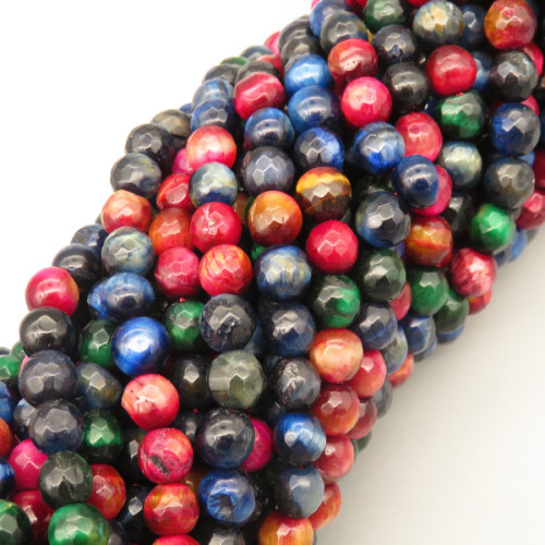 Natural Color Tiger Eye Beads Strands,Round,Faceted,Dyed,Mixed Color,6mm,Hole:1mm,63 pcs/strand,22 g/strand,5 strands/package,14.96"(38cm),XBGB07174vhmv-L020
