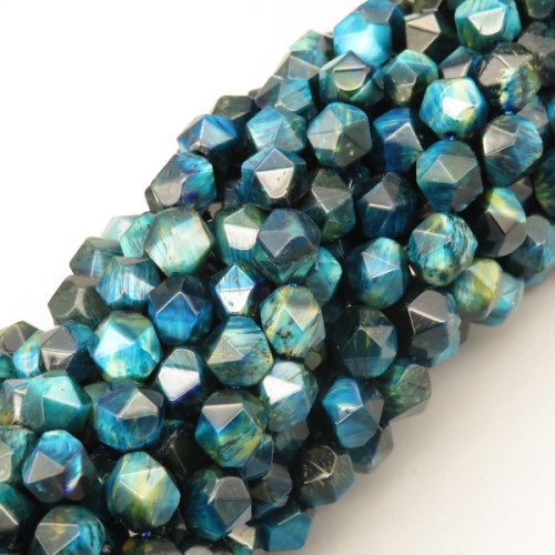 Natural Color Tiger Eye Beads Strands,Star Horn,Faceted,Dyed,Cyan Blue Black,8mm,Hole:1mm,47 pcs/strand,36 g/strand,5 strands/package,14.96"(38cm),XBGB07188vina-L020