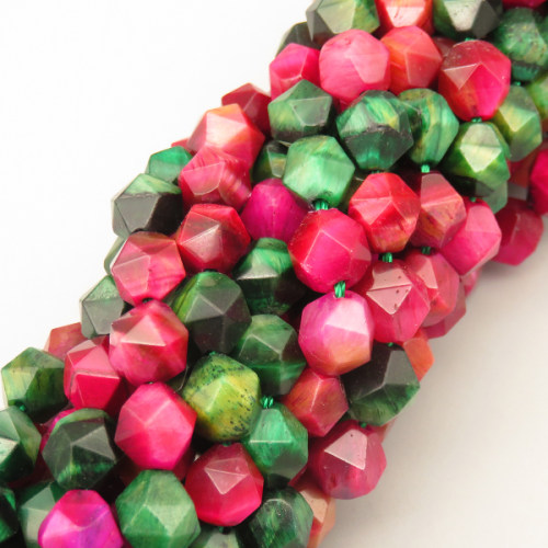 Natural Color Tiger Eye Beads Strands,Star Horn,Faceted,Dyed,Rose Red Dark Green,8mm,Hole:1mm,47 pcs/strand,36 g/strand,5 strands/package,14.96"(38cm),XBGB07192vina-L020