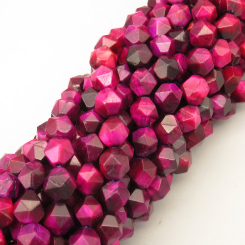 Natural Color Tiger Eye Beads Strands,Star Horn,Faceted,Dyed,Deep Rose Red Purple,8mm,Hole:1mm,47 pcs/strand,36 g/strand,5 strands/package,14.96"(38cm),XBGB07200vina-L020