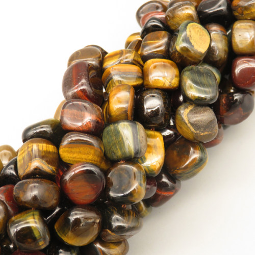 Natural Gold Tiger Eye Beads Strands,Random Particles,Golden Brown Red,9x11x11mm-9x10x14mm,Hole:1mm,37 pcs/strand,110 g/strand,5 strands/package,14.96"(38cm),XBGB07208vhha-L020