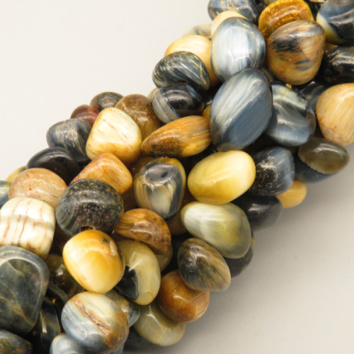 Natural Color Tiger Eye Beads Strands,Random Particles,Dyed,Dark Grey Beige,5x9x11mm-7x9x11mm,Hole:1mm,46 pcs/strand,90 g/strand,5 strands/package,14.96"(38cm),XBGB07214vhha-L020