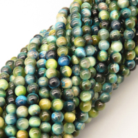 Natural Color Tiger Eye Beads Strands,Round,Dyed,Turquoise Cyan Blue Ink Blue,4mm,Hole:0.8mm,95 pcs/strand,9 g/strand,5 strands/package,14.96"(38cm),XBGB07242ahjb-L020