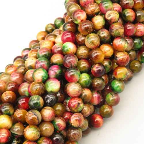 Natural Color Tiger Eye Beads Strands,Round,Dyed,Flower Green,6mm,Hole:1mm,63 pcs/strand,9 g/strand,5 strands/package,14.96"(38cm),XBGB07254ahjb-L020