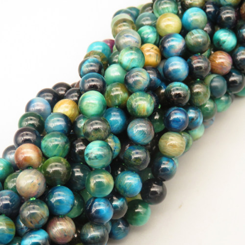 Natural Color Tiger Eye Beads Strands,Round,Dyed,Cyan Green Blue Navy Blue,4mm,Hole:0.8mm,95 pcs/strand,9 g/strand,5 strands/package,14.96"(38cm),XBGB07256ahjb-L020