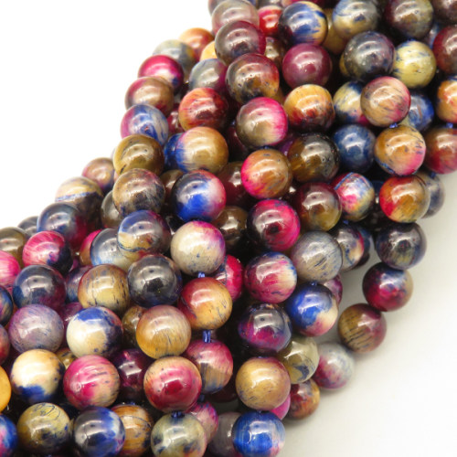Natural Color Tiger Eye Beads Strands,Round,Dyed,Sapphire Blue Purple Yellow,6mm,Hole:1mm,63 pcs/strand,22 g/strand,5 strands/package,14.96"(38cm),XBGB07258ahjb-L020
