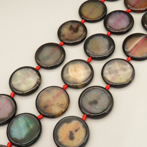 Natural Agate Beads Strands,Disc Shape,Dyed,Black Pink Purple,5x30mm,Hole:2mm,about 11 pcs/strand,about 220 g/strand,5 strands/package,14.96"(38cm),XBGB07318vihb-L020