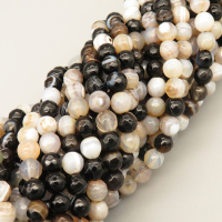 Natural Agate Beads Strands,Round,Faceted,Dyed,Black and White,6mm,Hole:1mm,about 61 pcs/strand,about 22 g/strand,5 strands/package,14.96"(38cm),XBGB07342vbnb-L020