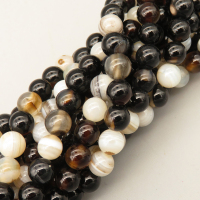 Natural Agate Beads Strands,Round,Dyed,Black and White Brown,6mm,Hole:1mm,about 61 pcs/strand,about 22 g/strand,5 strands/package,14.96"(38cm),XBGB07348vbmb-L020