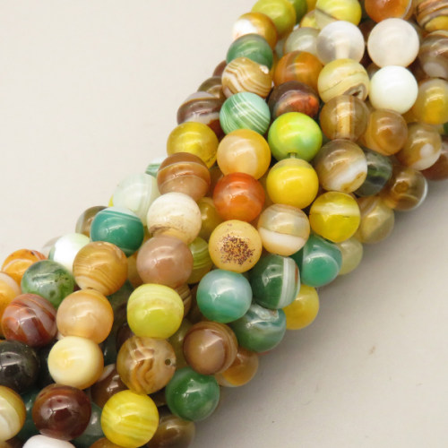Natural Agate Beads Strands,Round,Dyed,Grass Green Yellow Brown,6mm,Hole:1mm,about 61 pcs/strand,about 22 g/strand,5 strands/package,14.96"(38cm),XBGB07350vbmb-L020