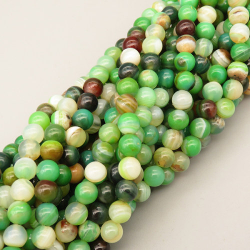 Natural Agate Beads Strands,Round,Dyed,Green Brown Dark Green,6mm,Hole:1mm,about 61 pcs/strand,about 22 g/strand,5 strands/package,14.96"(38cm),XBGB07362vbmb-L020